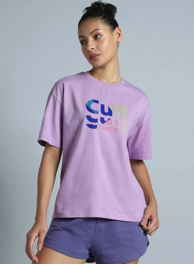 Cult Women Purple Brand Print Oversized T-Shirt